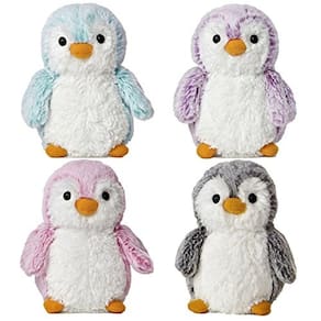 Pacote de 4 Aurora World Pom Pom Penguin Rosa Brilhante, Azul, Roxo e Cinza de Pelúcia, 6"