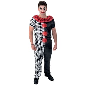 Fantasia Pierrot Macabro Adulto Macacão Palhaço Terror Zumbi Cosplay Halloween Carnaval Dia das Bruxas Festa Tema Circo