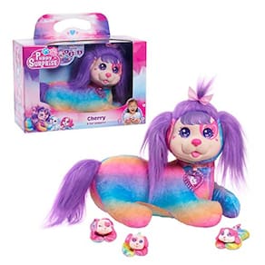 Filhote de cachorro surpresa cereja pelúcia cão de pelúcia com filhotes, brinquedos para crianças 3 para cima