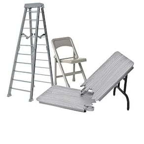 Oferta Especial 10 polegadas cinza escada breakaway, mesa de prata e cadeira dobrável para figuras de luta livre