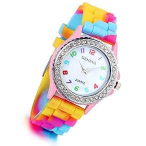 Relógios Divertidos de Silicone Jelly Coloridos com Strass para Mulheres - Rosa