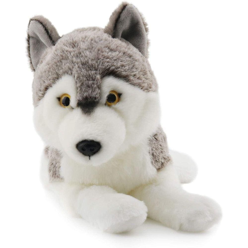 Animal recheado de lobo siberiano realista - Brinquedo de Pelúcia - 14 Polegadas de Comprimento (Mentira)