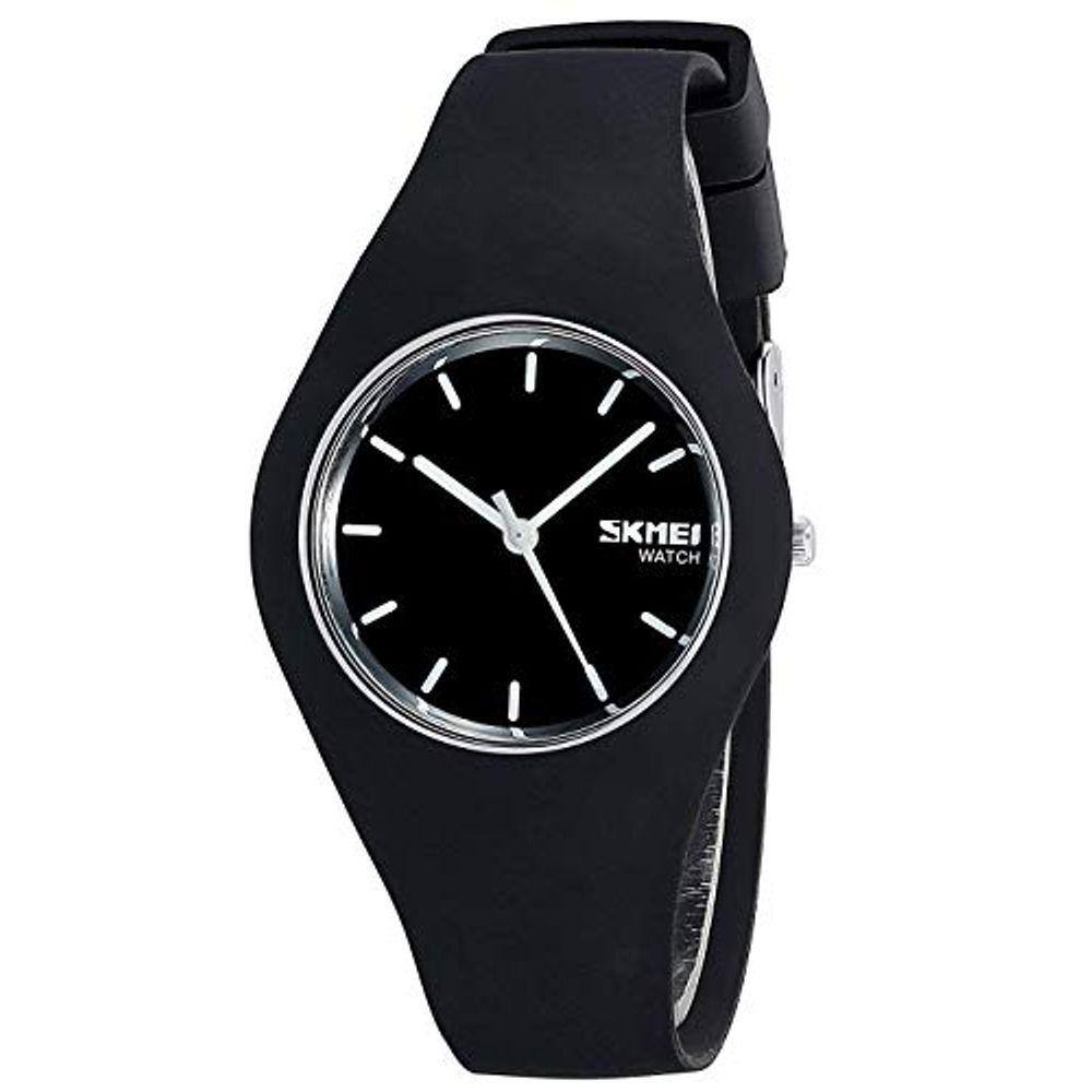 Relógio Esportivo Feminino, Pulseira de Silicone Simples, 30m À Prova d`Água (Preto, Mãos Brancas)