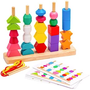 FlameFlash Montessori Toys Bead Sequencing Set, Lac de madeira