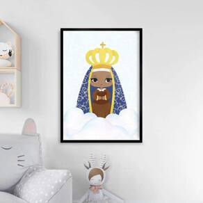 Quadro Nossa Senhora Aparecida Baby Azul 33X24Cm Preta