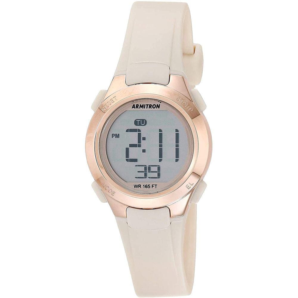 Relógio Esportivo Digital Feminino, Pulseira de Resina Rosa Claro, Cronógrafo 45/7135PBH