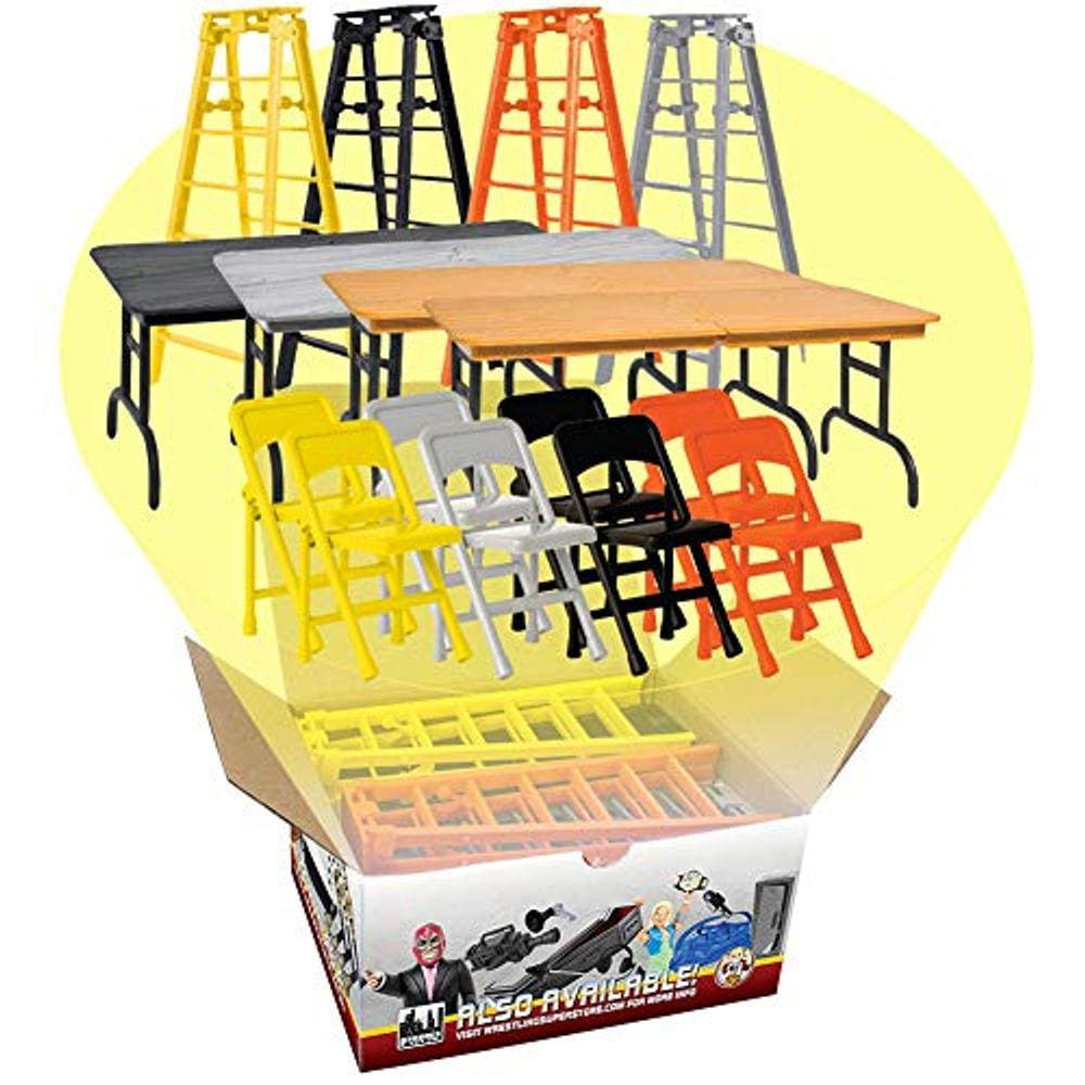 Conjunto Completo de Todos os 4 Playsets Ultimate Ladder, Table & Chairs para figuras de ação de luta livre