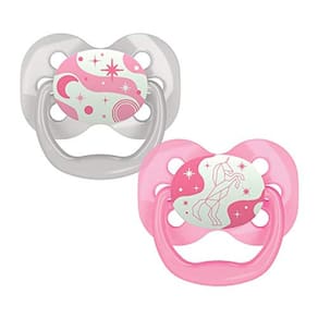 Dr. Brown`s Advantage Baby Pacifiers, Glow-in-The-Dark, 0-6 Month Pacifiers, Pink, 2 Count