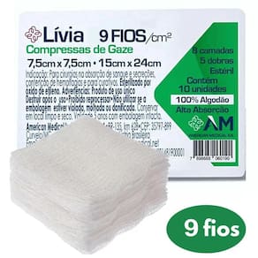 Compressa De Gaze 9 Fios Estéril 7,5X7,5 Lívia - C/10 Unids