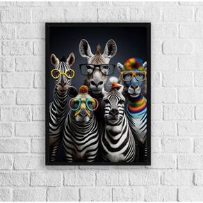 Quadro Zebras Modernas Divertidas 45x34cm - Vidro Preta