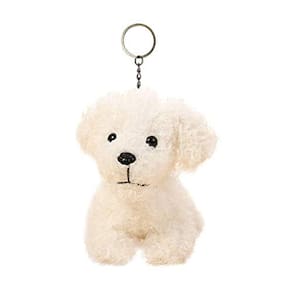 Bonito Stuffed Animal Dog Anime Chaveiro de pelúcia, Moda Acessório Mochila Clips, Presente Jardim de Infância, Pingente de bolsa, 5 polegadas (branco