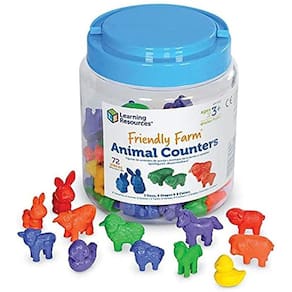 Recursos de aprendizagem Contadores de Animais da Fazenda Amigável, Contagem Educacional e Brinquedo de Classificação, 72 peças