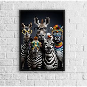 Quadro Zebras Divertidas De Óculos 24x18cm - Com Vidro