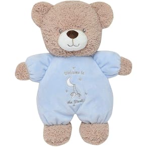 Chocalho de Urso de Pelúcia Little Me com Bordados bem-vindos ao mundo (Azul, 9 polegadas)
