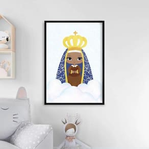 Quadro Nossa Senhora Aparecida Baby Azul 24X18Cm Preta