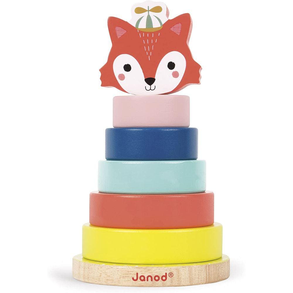 Janod Baby Forest Fox Wood Stacker Toy para maiores de 1 ano