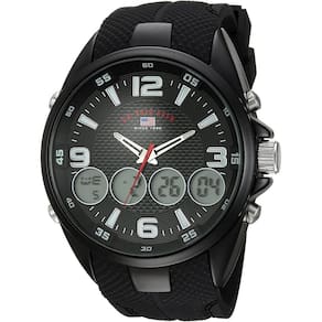 U.S. Polo Assn., Relógio Masculino Analógico de Quartzo com Pulseira de Borracha, Preto