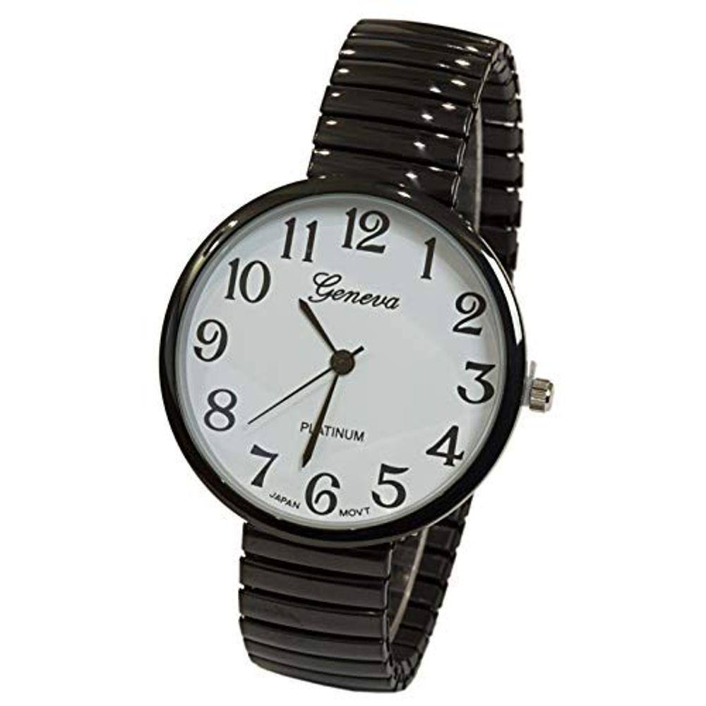 Blekon Coleções Nova Banda super grande de estiramento facial movimento japonês movimento PC21J Fashion Watch (Preto)