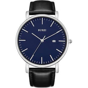 Burei Moda Masculina Relógio minimalista relógio de pulso data analógica com cinta de couro
