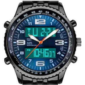 VIGOROSO Masculino LED Analog Digital Date Week Sports Outdoor Steel Blue Dial Watch
