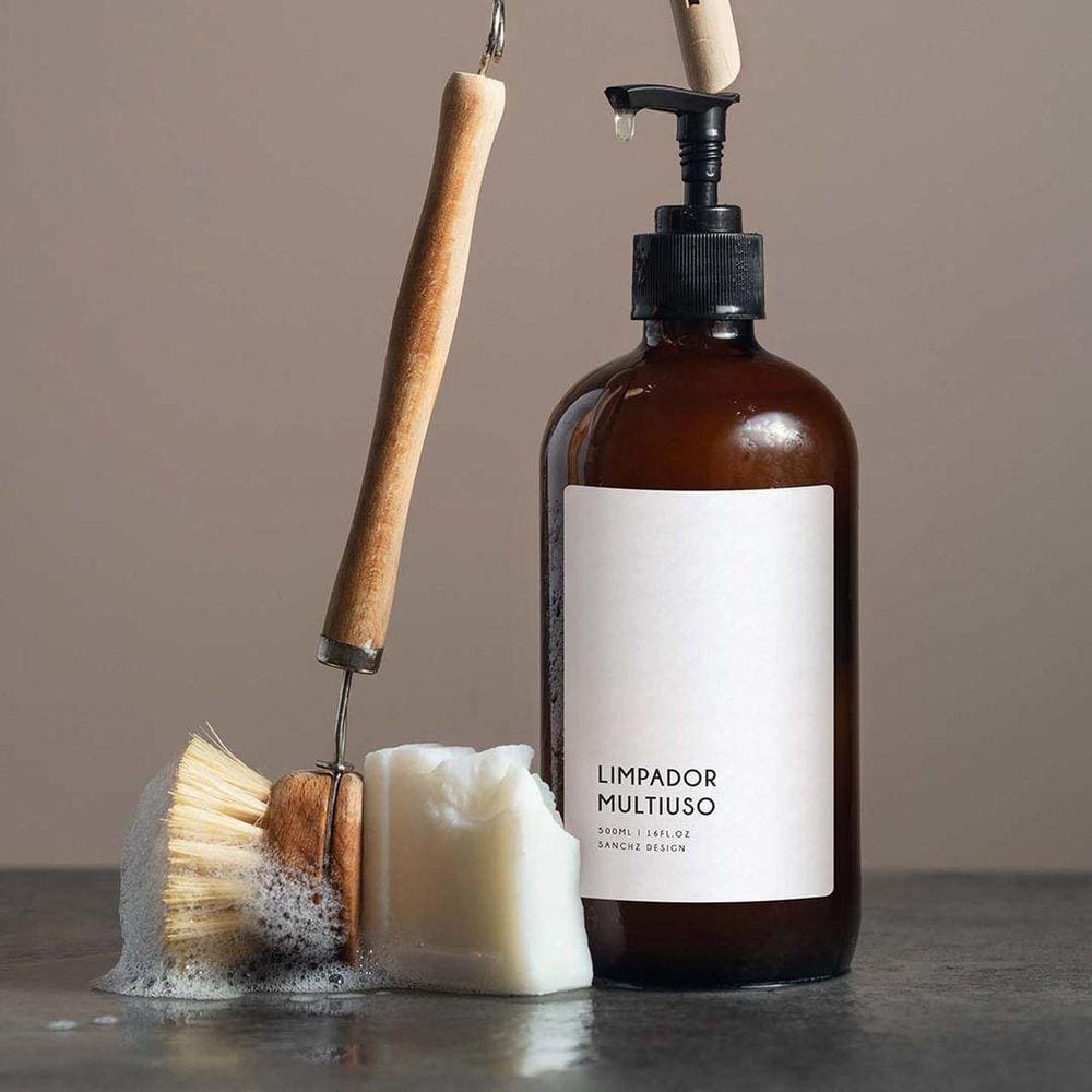 Frasco Âmbar Minimal Limpador Multiuso Branco