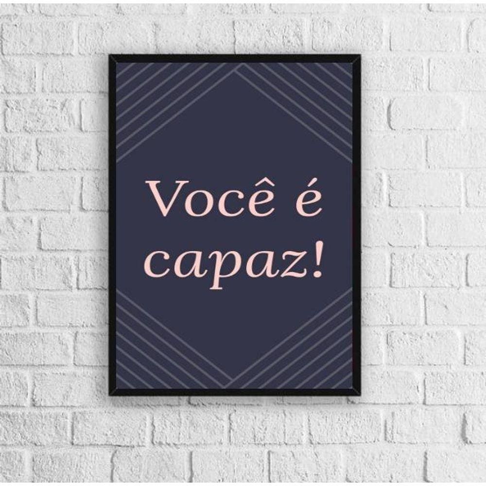Quadro Decorativo Frase Você É Capaz 24x18cm - Madeira Preta
