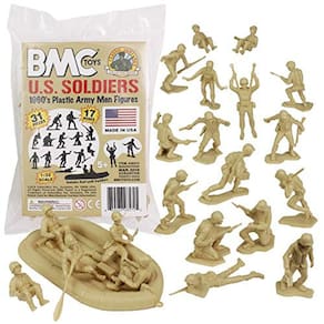 BMC Marx Plastic Army Men US Soldiers - Tan 31pc WW2 Figures - Made in USA