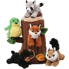 Casa da Árvore de Pelúcia com Animais - Cinco (5) Animais da Floresta Recheada