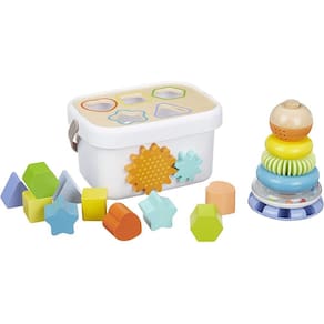 Amazon Basics Wooden Shape Sorter e Rainbow Stacker Classic Toy Set