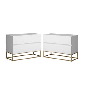 Conjunto 2 Mesa de Cabeceira Eros 60 Estilo Industrial Base Dourado