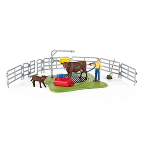 SCHLEICH Farm World, 16-Piece Playset, Farm Animal Toys for Kids Ages 3-8, Happy Cow Wash