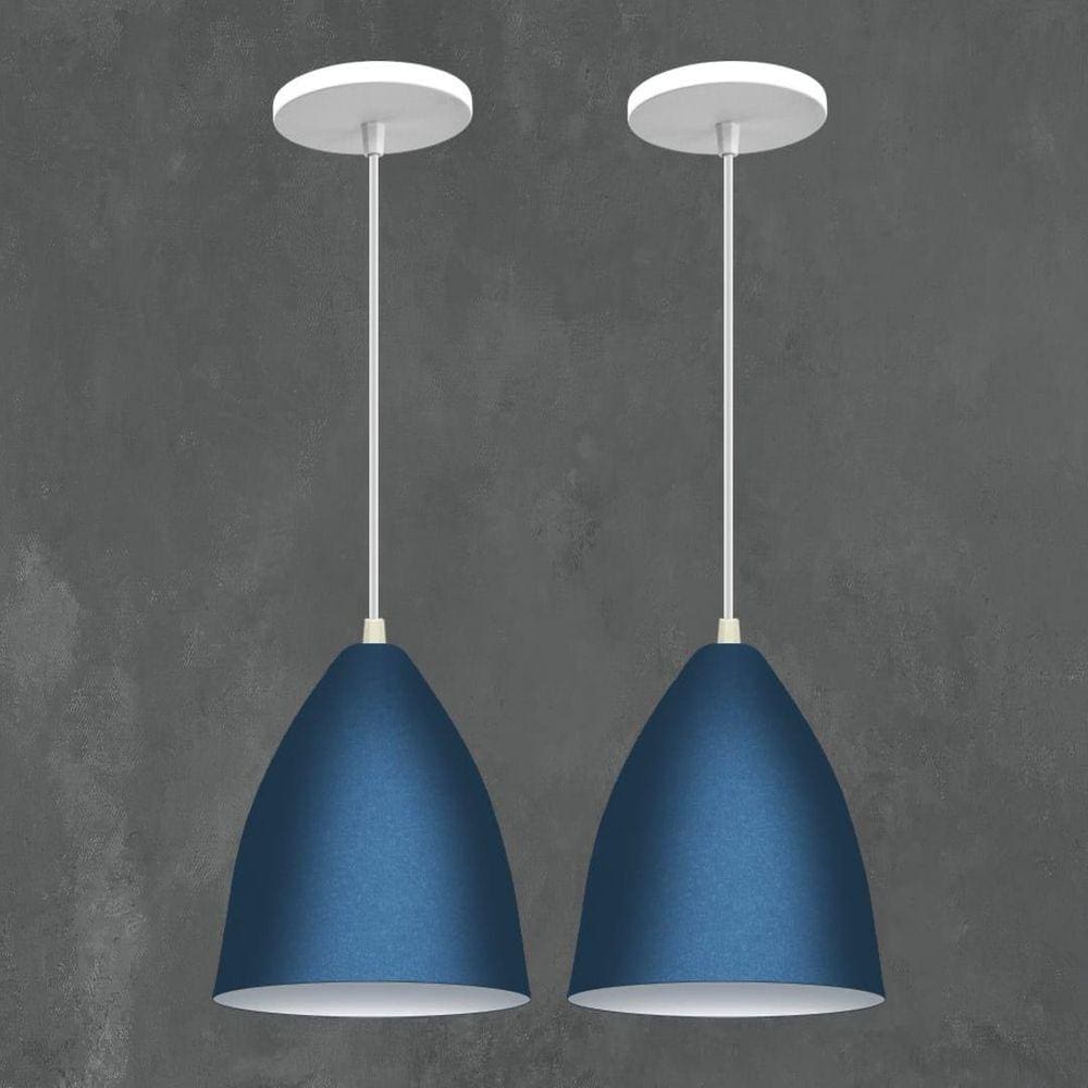Kit 2 Lustres Pendentes Modelo Vegas Luxo Azul Com Branco