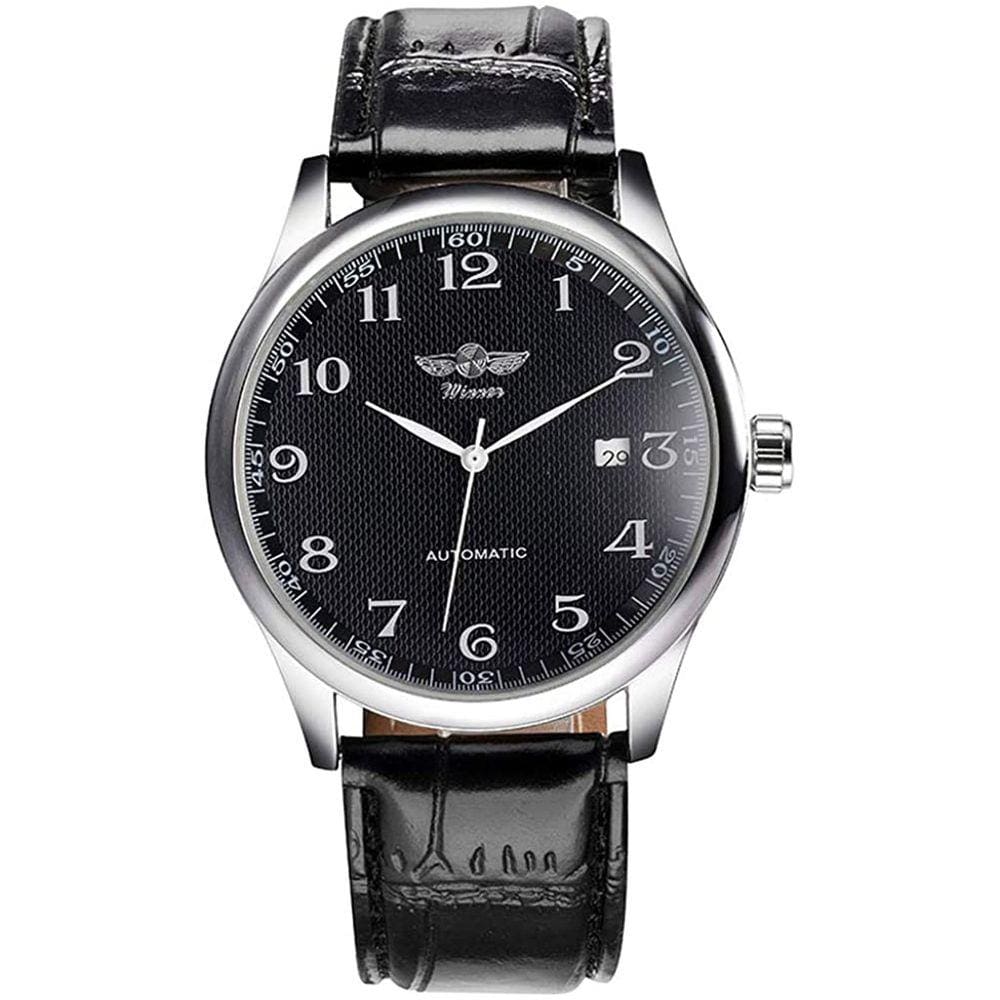 VIGOROSO Mens relógios automático mecânico preto dial relógio de pulso de cinta de couro
