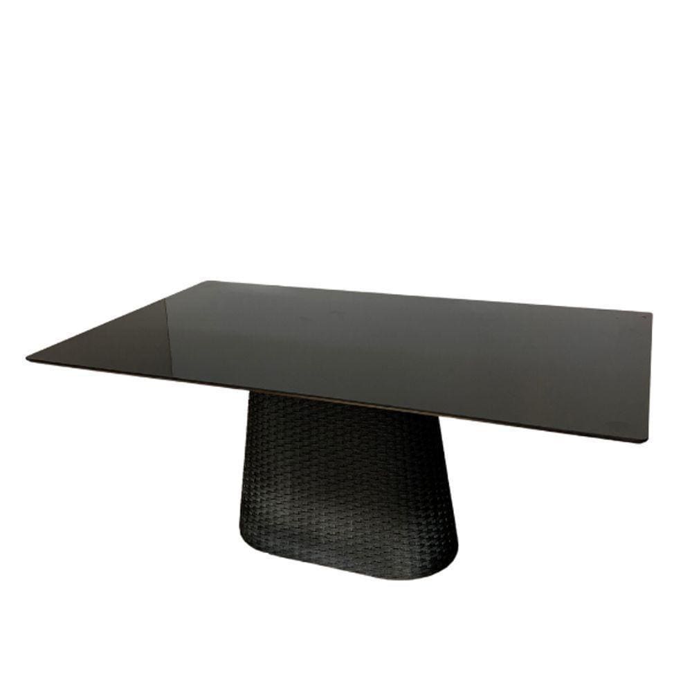 Mesa De Jantar Cone Retângular 244x137 Cm Tampo Laca Preta Base Corda Náutica Preta Preto