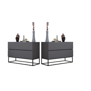 Kit 2 Mesas De Cabeceira Alto Padrão 60cm Cinza/Preto P/ Quarto Casal