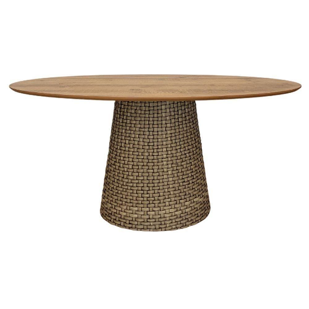 Mesa De Jantar Cone Oval 120x80 Cm Tampo Antíqua Base Fibra Sintética Cor Marrom