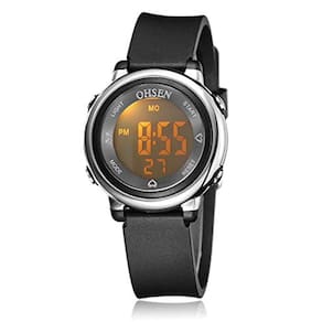 Relógio Feminino Esportivo LED à Prova D`água, Alarme, Cronômetro, 7 Cores de Luz de Fundo LED (Preto)