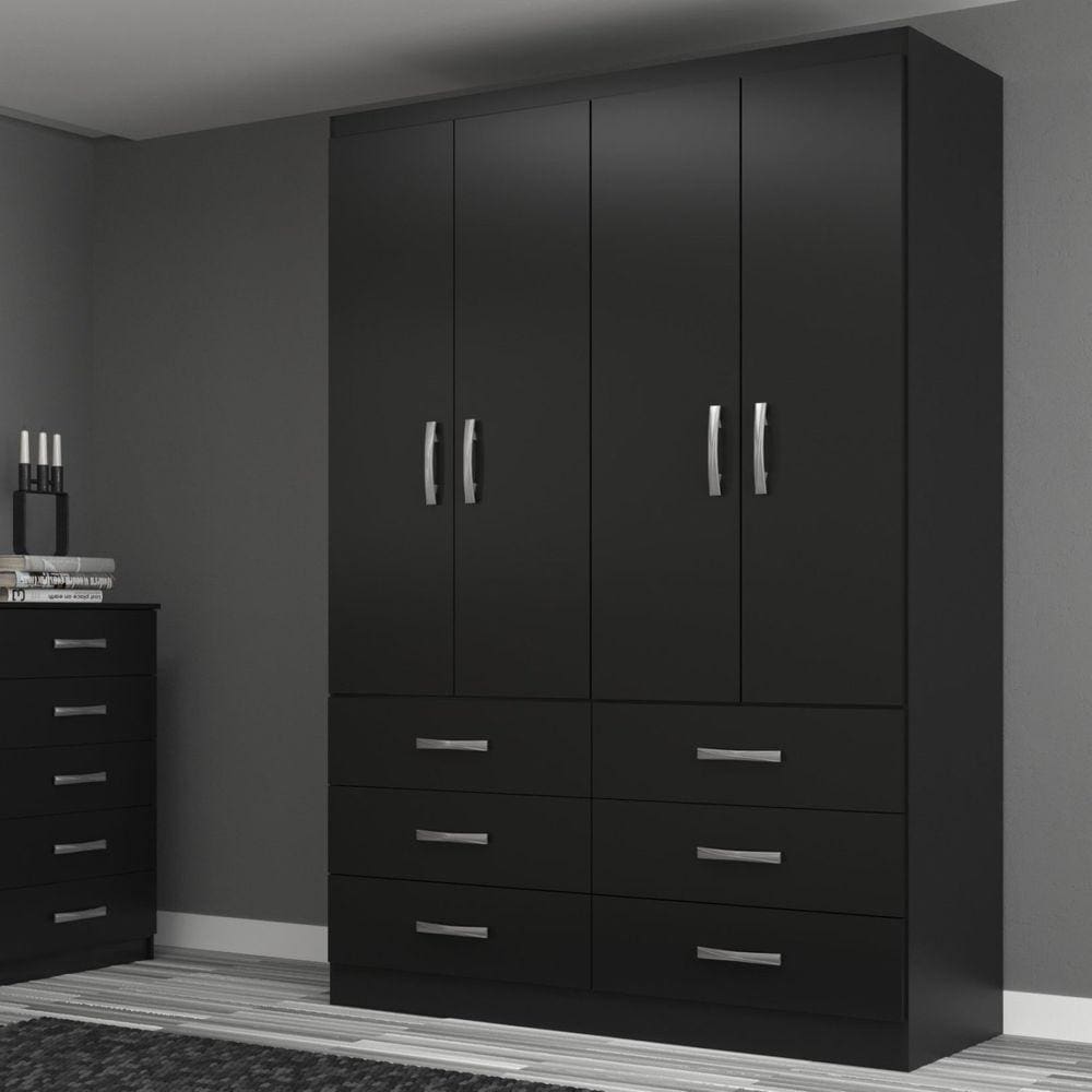 Guarda Roupa Casal 4 Portas 6 Gavetas Treviso Yescasa Preto