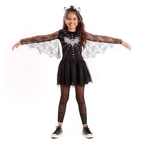Fantasia Vestido Morcega Infantil Asa Vampira Feiticeira Halloween Dia das Bruxas Noites do Terror Festa Zumbi