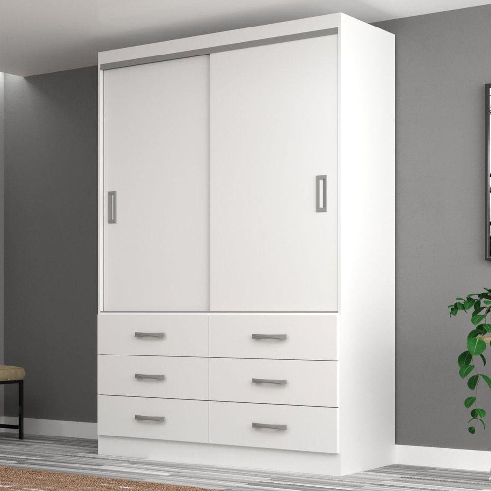 Guarda Roupa Casal 2 Portas de Correr 6 Gavetas Veneza Yescasa Branco