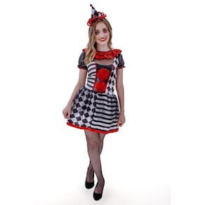 Fantasia Vestido Pierrot Macabro Adulto Palhaça Colombina Terror Cosplay Halloween Carnaval Festa Circo Zumbi