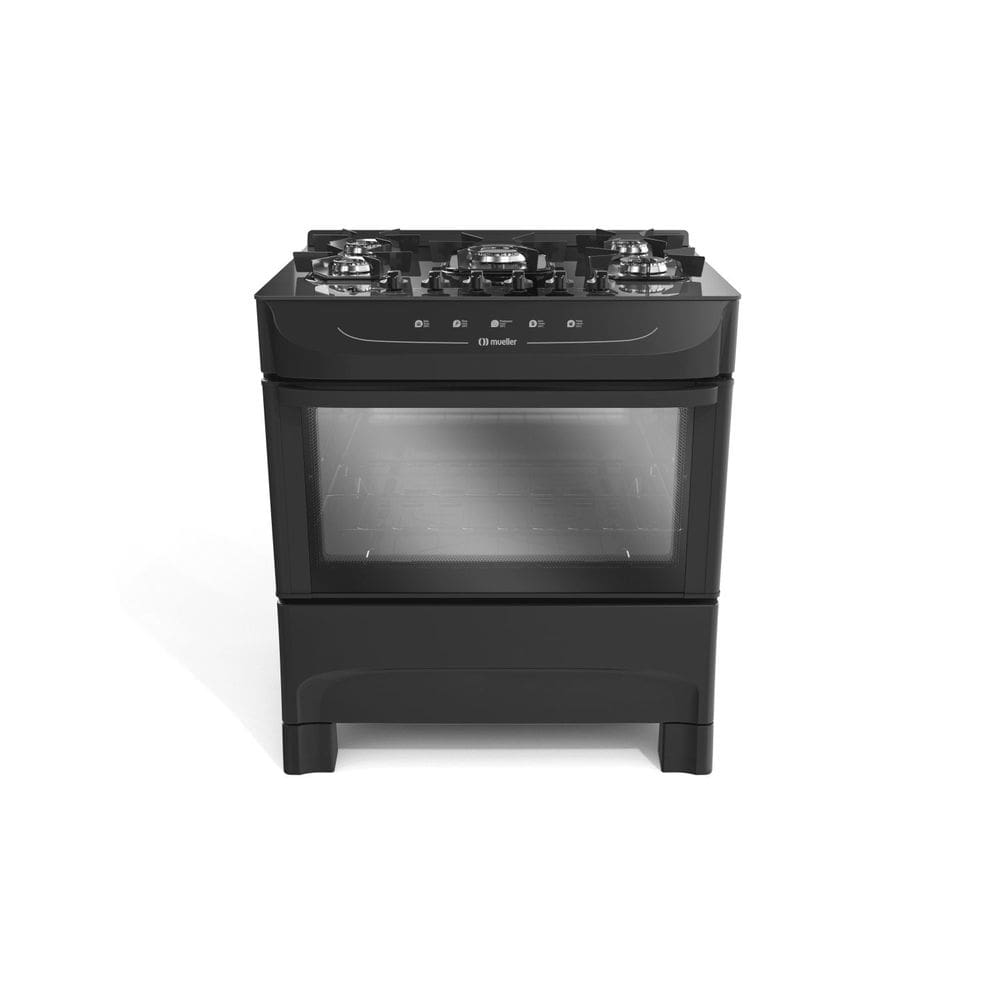 Fogão 5 Bocas com Mesa de Vidro e Acendimento Mueller Preto