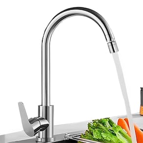 Torneira Gourmet para Banheiro Lavatório Cozinha Monocomando Misturador Água Fria 0ºC e Quente 90ºC Corpo Giratório 360º Inox + Kit Instalação