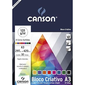 Bloco Papel Criativo Cards 8 Cores A3 120 g/m 32 fls Canson 66667161