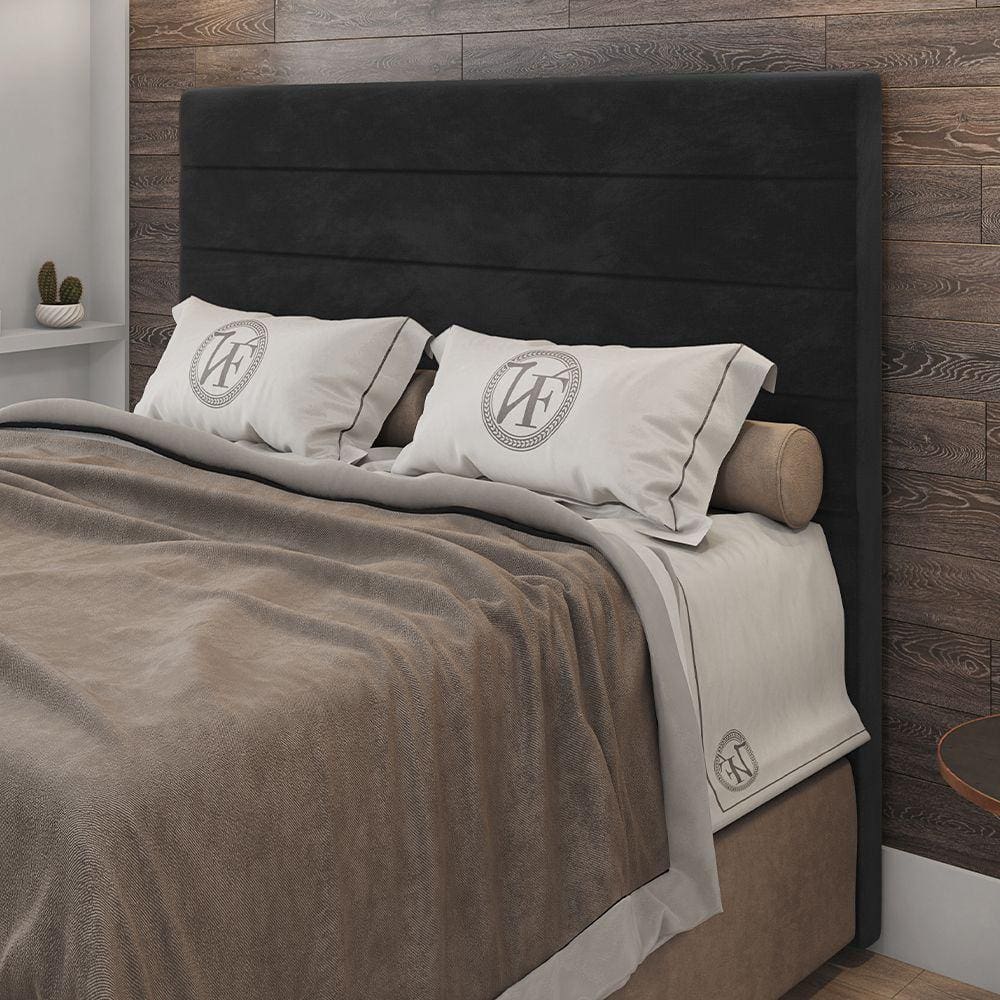 Cabeceira Casal Napoli 140cm Veludo Preto c/ Frame Italian Flex