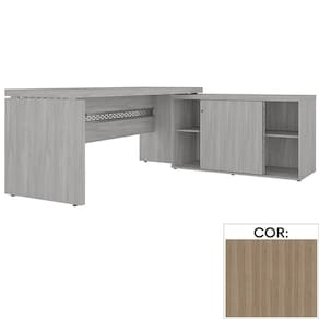 Mesa de Escritório com Balcão e Prateleiras internas PE50 em MDP 160 x 170 cm Cor Noce Naturalle