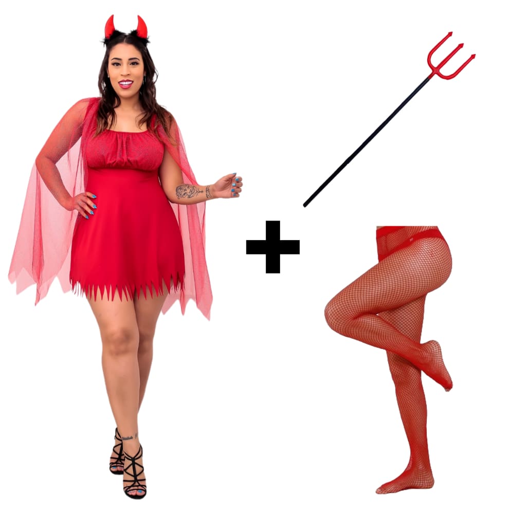 Fantasia diabo luxo com capa chifre e gravata halloween adulto fantasia  carol kb