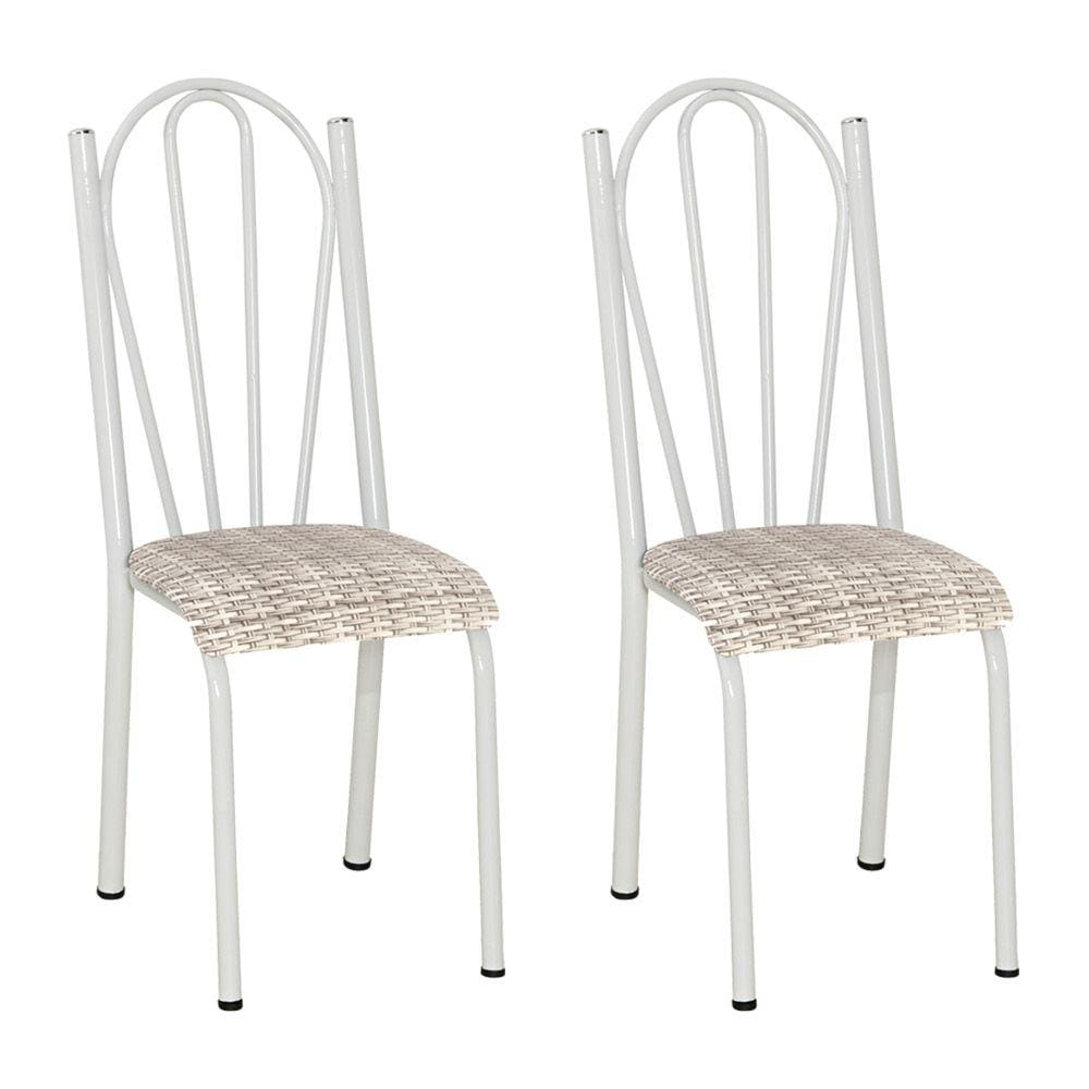 Kit 2 Cadeiras de Cozinha Alasca Estampado Rattan Pés de Ferro Branco - Pallazio