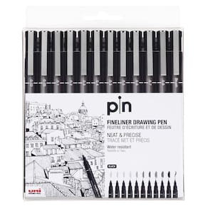 Estojo Caneta Nanquim Pin Uni-Ball C/12 Preta Fine Line