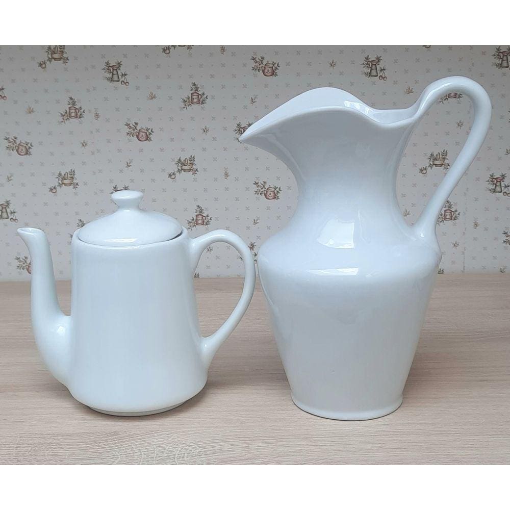 Kit Jarra e Bule 1000ml e 1750ml - Porcelana Branca